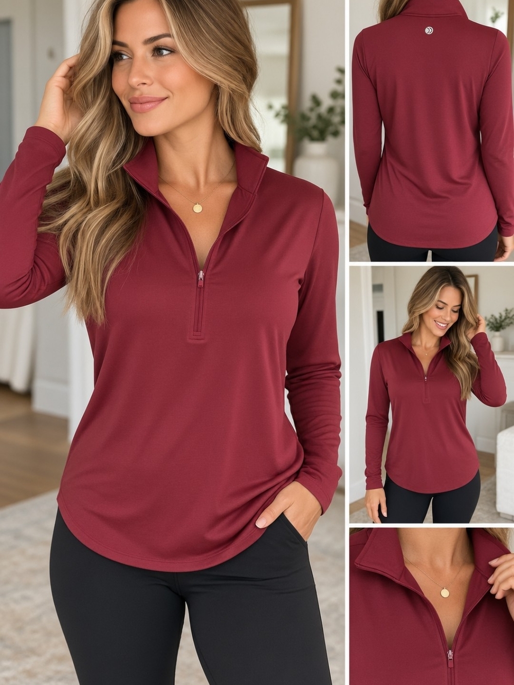 Women’s Quarter-Zip Pullover Sweatshirt - Burgundy